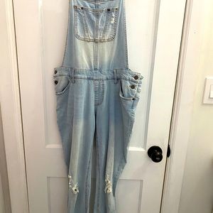 Acid wash denim overalls